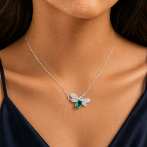 Sevara Emerald Colour Stone Butterfly Pendant For Women | Gift for Her