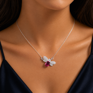 Sevara Ruby Pink Stone Butterfly Pendant For Girls | Jewellery Gift Ideas For Women