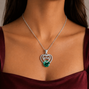 Sevara Emerald Colour Stone LoveCharm Pendant For Women | Jewellery Gift Ideas For Girls