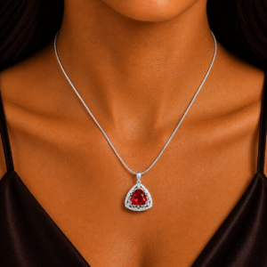 Sevara Ruby Red Stone Royale Heart Pendant Necklace for Women – Birthday Anniversary Jewellery Gift for Her