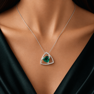 Sevara Emerald Colour Stone Mystic Triangle Pendant For Women