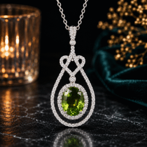 Sevara Olive Green Stone CrystalDrop Heart Pendant Necklace For Women | Partywear Wedding Jewellery for Women