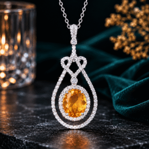 Sevara Golden Yellow Sunshine CrystalDrop Heart Pendant Necklace For Women | Partywear Jewellery for Women