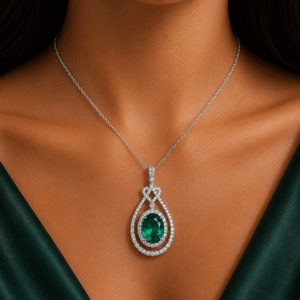 Sevara Emerald Green Colour Infinity Heart Pendant Necklace for Women | Partywear Wedding Jewellery for Women - Gift for Her
