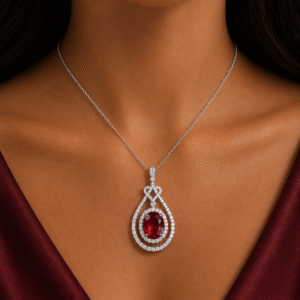 Sevara Ruby Red Stone Infinity Heart Pendant Necklace For Women | Birthday Anniversary Jewellery Gift for Her