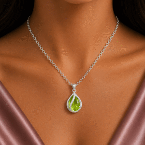 Sevara Leaf Green Twist Teardrop Pendant Necklace For Women | Jewellery for Girls