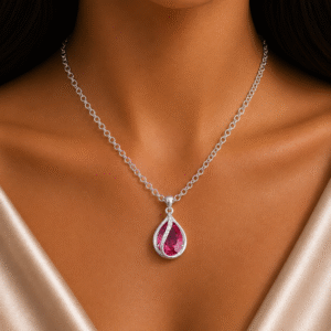 Sevara Rose Pink Stone Crystalwave Pendant Necklace For Women | Birthday Anniversary Jewellery Gift for Her