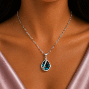 Sevara Ocean Blue Stone CrystalWave Pendant Necklace For Women | Dailywear Jewellery for Girls