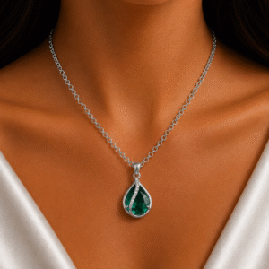 Sevara Emerald Green Colour Stone CrystalWave Pendant Necklace For Women | Everyday Jewellery for Women