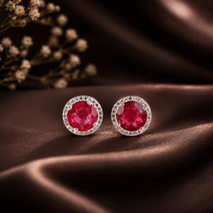 Sevara Rose Pink Stone Classic Round Halo Stud Earrings For Women | Jewellery for Girls - Gift for Her