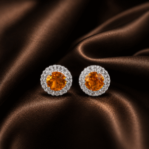 Sevara Golden Glow Stone Classic Round Halo Stud Earrings For Women | Jewellery Gift for Girls