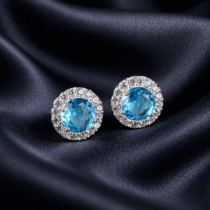 Sevara Sky Blue Stone Classic Halo Stud Earrings For Women | Dailywear Jewellery for Girls