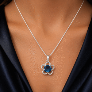 Sevara Ocean Blue Stone Flower Pendant For Girls | Jewellery Gift for Women