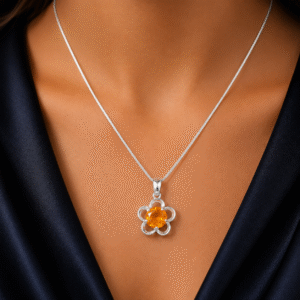 Sevara Golden Yellow Stone Sunflower Pendant For Women | Jewellery Gift for Girls