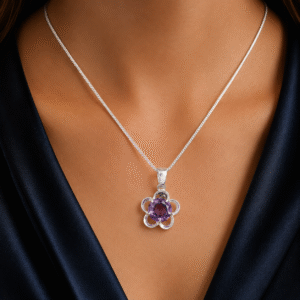 Sevara Siberian Purple Stone Flower Pendant For Women | Jewellery for Girls