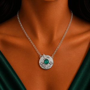 Sevara Green Emerald Colour Sky Pendant Necklace For Women - Oxidised Jewellery for Girls
