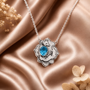 Sevara Ocean Blue Stone Fox Pendant Necklace For Women | Oxidised Jewellery for Women