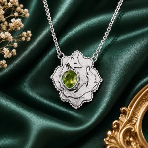 Sevara Olive Green Fox Pendant Necklace For Women | Oxidised Jewellery for Women