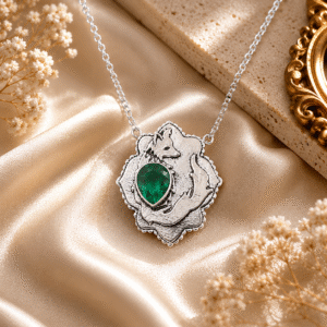 Sevara Green Forest Fox Oxidised Pendant Necklace Jewellery For Women
