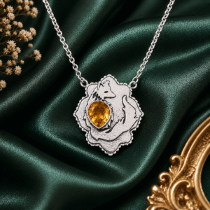 Sevara Golden Yellow stone Fox Pendant Necklace For Women - Oxidised Jewellery Gift for Her