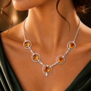 Sevara Golden Yellow Stone Statement Necklace for Women | Jewellery for Women