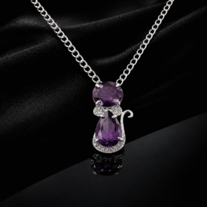 Sevara Siberian Purple Stone Cat Pendant Necklace for Girls | Jewellery Birthday Gift Ideas for Her