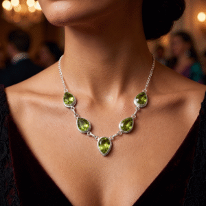 Sevara Olive Green Stone Royale Drop Necklace Jewellery for Women