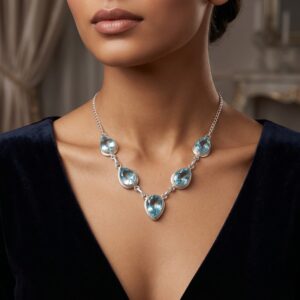 Sevara Sky Blue Stone Royale Drop Necklace for Women | Jewellery Gift Ideas for Her