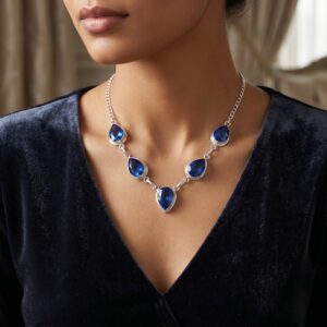 Sevara Indigo Blue Stone Royale Drop Necklace for Women | Jewellery Gift for Her