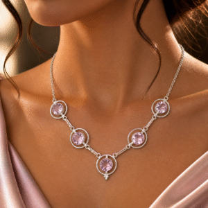 Sevara Peachy Pink Stone Statement Necklace for Women | Elegant Necklace Jewellery Gift for Her