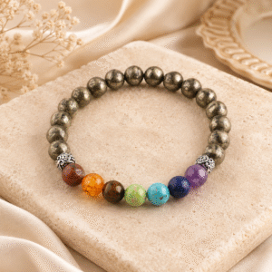 Sevara 7 Chakra Pyrite Natural Gemstone Bracelet for Men & Women | Dailywear Bracelets, Gift Ideas