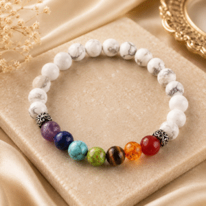 Sevara White Howlite 7 Chakra Bracelet for Men & Women | Stretchable Everyday Wear Bracelet, Birthday Anniversary Gifts