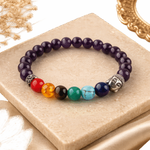 Sevara Amethyst 7 Chakra Bracelet with Buddha Charm for Men & Women | Daily Wear Bracelets, Birthday Anniversary Gift Ideas