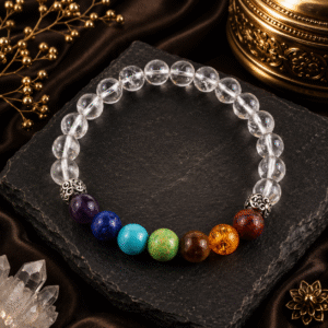 Sevara 7 Chakra Clear Quartz Crystal Bracelet for Men & Women | Natural Gemstone Everyday Wear Bracelet
