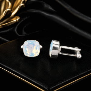 Sevara Opal White Stone Cufflinks for Men | Premium Formal Shirt Accessories for Office, Wedding Gift for Him