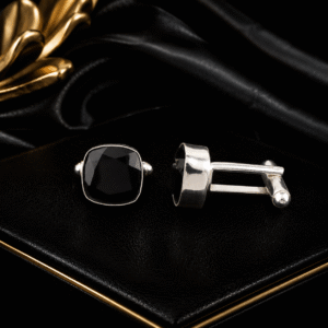Sevara Black Stone Cufflinks for Men | Premium Formal Shirt Cufflinks for Office, Wedding & Business Wear