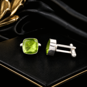 Sevara Olive Green Stone Cufflinks for Men | Premium Men's Jewellery, Gift for Him, Birthday Gifts for Men